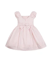 Hope & Henry Girls' Cap Sleeve Special Occasion Sateen Flower Girl Dress with Embroidered Hem