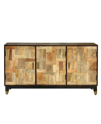 Simplie Fun Mango Wood Sideboard With Cubist Design And Storage