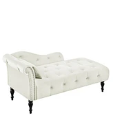 Streamdale Furniture Elegant Velvet Chaise Lounge with Tufted Buttons and Solid Wood Legs