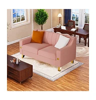 Simplie Fun Pink Velvet Loveseat Sofa with Gold Accents