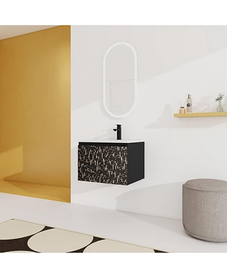 Simplie Fun Wall-Mounted Bathroom Vanity with Ceramic Sink & Soft-Close Doors