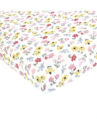 Hudson Baby Infant Girl Cotton Fitted Crib Sheet, Soft Painted Floral, One Size