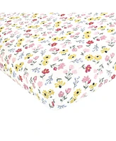 Hudson Baby Infant Girl Cotton Fitted Crib Sheet, Soft Painted Floral, One Size