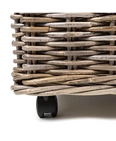 Jonathan Y Yael Coastal Hand-Woven "Storage" Rattan Basket with Wheels and Handles, Kubu Gray