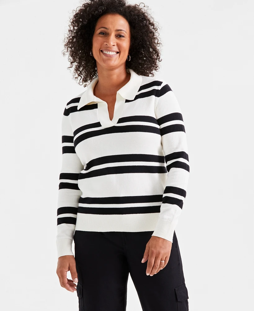 Style & Co Women's Striped Johnny-Collar Sweater, Created for Macy's