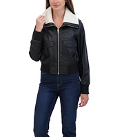 Sebby Collection Women's Faux Leather Bomber With Fur Collar