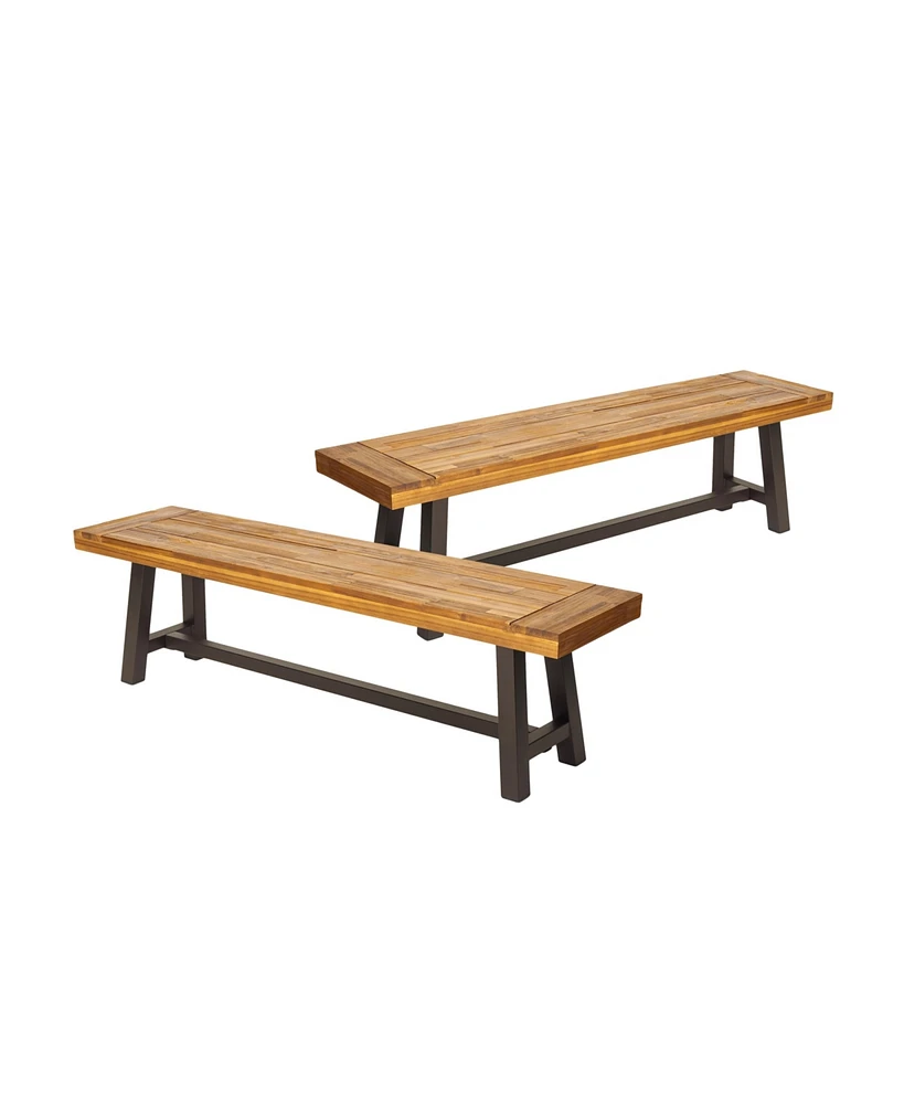 Simplie Fun Modern Industrial Carlisle Benches In Sandblasted Brown