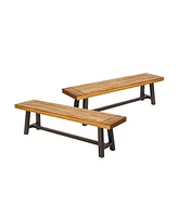 Simplie Fun Modern Industrial Carlisle Benches In Sandblasted Brown