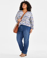 Style & Co Plus Printed Split-Neck Popover Blouse