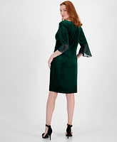 Connected Women's Velvet Side-Gathered Bell-Sleeve Dress