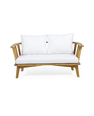 Simplie Fun Acacia Wood Loveseat With Water-Resistant Cushions