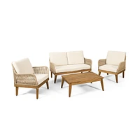 Acacia Wood Chat Set With Rope Weave And Water-Resistant Cushions
