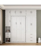 Simplie Fun Twin Size Murphy Bed with Lockers & Wardrobes, White