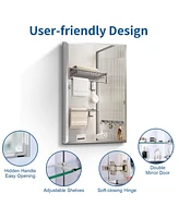 15x26" Medicine Cabinet with Mirror, Adjustable Shelves, Soft-Close Hinge, Invisible Handle, LeFT/Right Mount