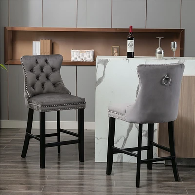 Simplie Fun Luxurious Velvet Barstools with Button Tufted Backrest (Set Of 2)