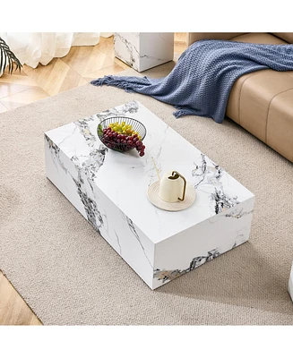 Simplie Fun Marble-Patterned Mdf Coffee Table: Style and Durability