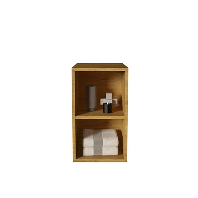 Oak Open Shelves Cabinet: Double Storage, Natural Finish, Wall Mount