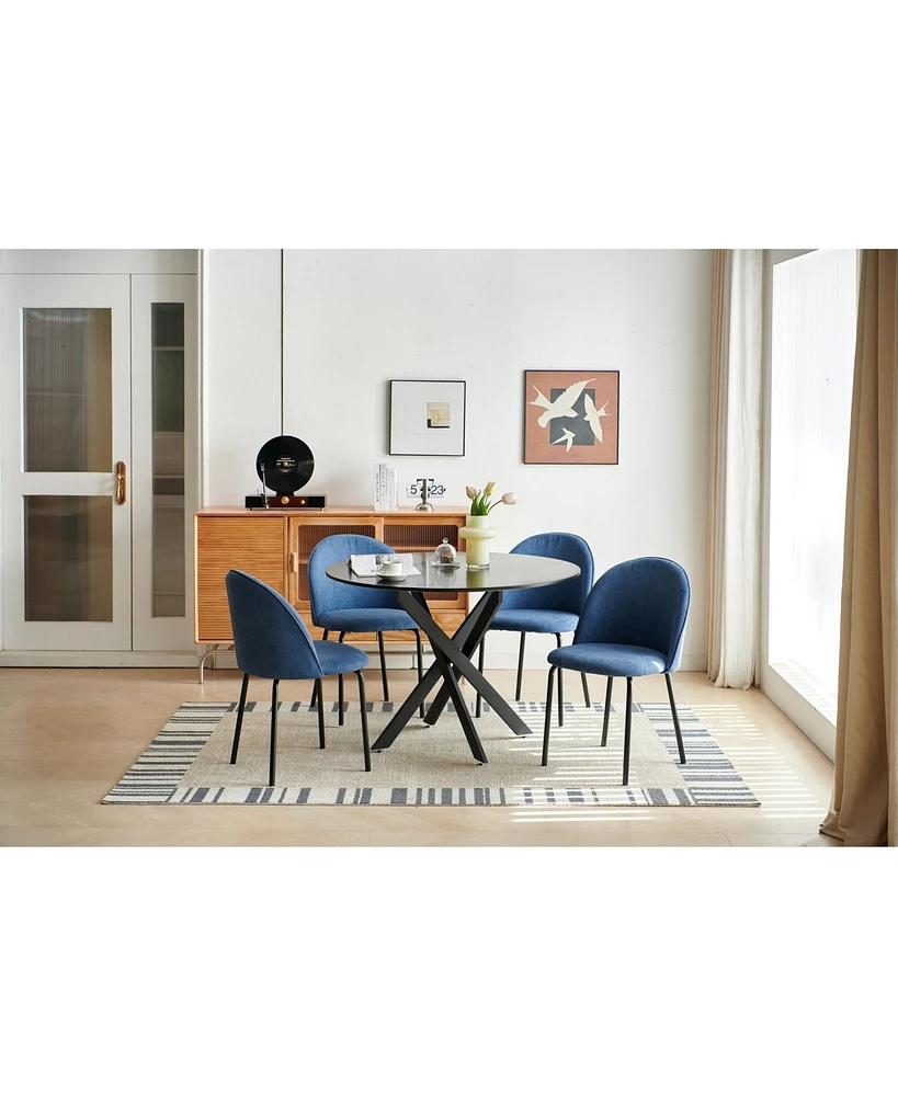 Simplie Fun 42" Black Mid-Century Dining Table with Round Mdf Top and Cross Legs