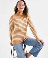 Style & Co Petite Striped Turtleneck Sweater, Created for Macy's