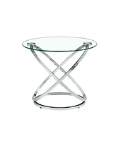 Simplie Fun 80x80cm Clear Glass Coffee Table with Modern Metal Base