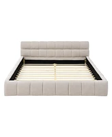 Queen Size Upholstered Platform Bed with Chenille Fabric Headboard