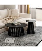 2-Piece Round Coffee Table Set with Grille Design