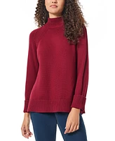 Jones New York Petite Mock-Neck Ribbed-Panel Sweater