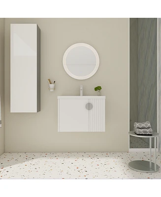 Simplie Fun Wall-Mounted Vanity with Ceramic Sink and Soft-Close Doors