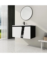 36" Wall-Mounted Vanity with Ceramic Sink & Soft-Close Doors