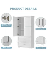 White Bathroom Cabinet with Adjustable Shelf, 2 Doors, 2 Drawers