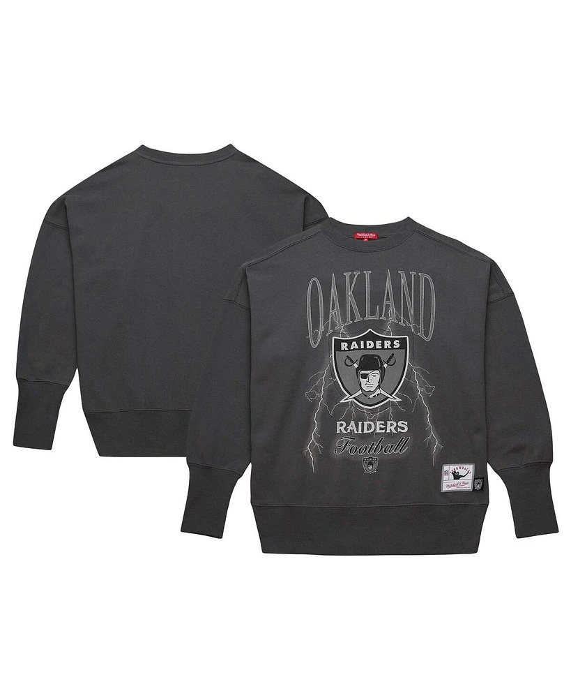 Mitchell & Ness Women's Charcoal Oakland Raiders Distressed Logo 4.0 Pullover Sweatshirt