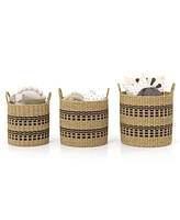 Slickblue Seagrass Basket Set of 3 Stackable Storage Bins with Handles Woven Round Basket