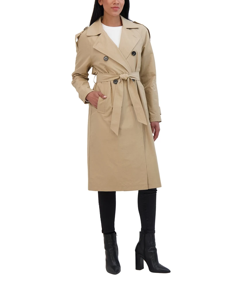 Sebby Collection Women's Belted Double Breasted Long Trench Coat