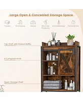 Sugift 4-Tier Multifunctional Toilet Storage Cabinet with Adjustable Shelf and Sliding Barn Door