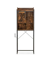 Sugift 4-Tier Multifunctional Toilet Storage Cabinet with Adjustable Shelf and Sliding Barn Door