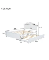 Full Size Wood Platform Bed with Headboard and Twin Trundle
