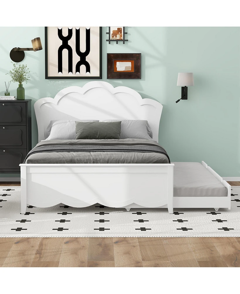 Streamdale Furniture Full Size Wood Platform Bed with Headboard and Twin Trundle, White