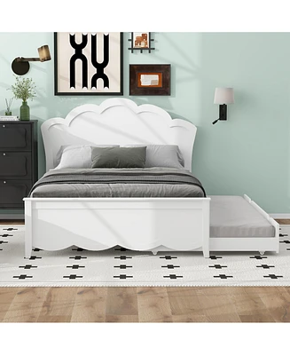 Streamdale Furniture Full Size Wood Platform Bed with Headboard and Twin Trundle, White