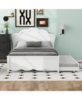 Simplie Fun Full Size Wood Platform Bed with Headboard and Twin Trundle, White