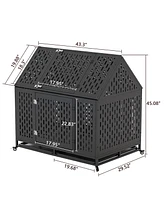 Streamdale Furniture 45" Indestructible Dog Crate with Roof, 2 Doors, Trays, Wheels