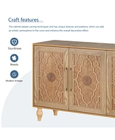 Carved Wood Storage Cabinet with Metal Handles
