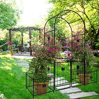 Metal Garden Arch with Gate: 86.6"H x 79.5"W, Rust-Resistant, Easy Assembly