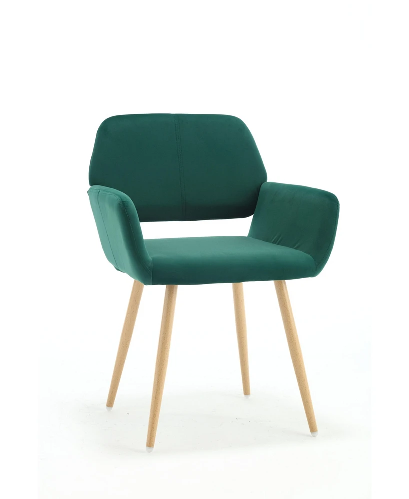 Simplie Fun Green Velvet Dining Chair with Hollowed-Out Armrests