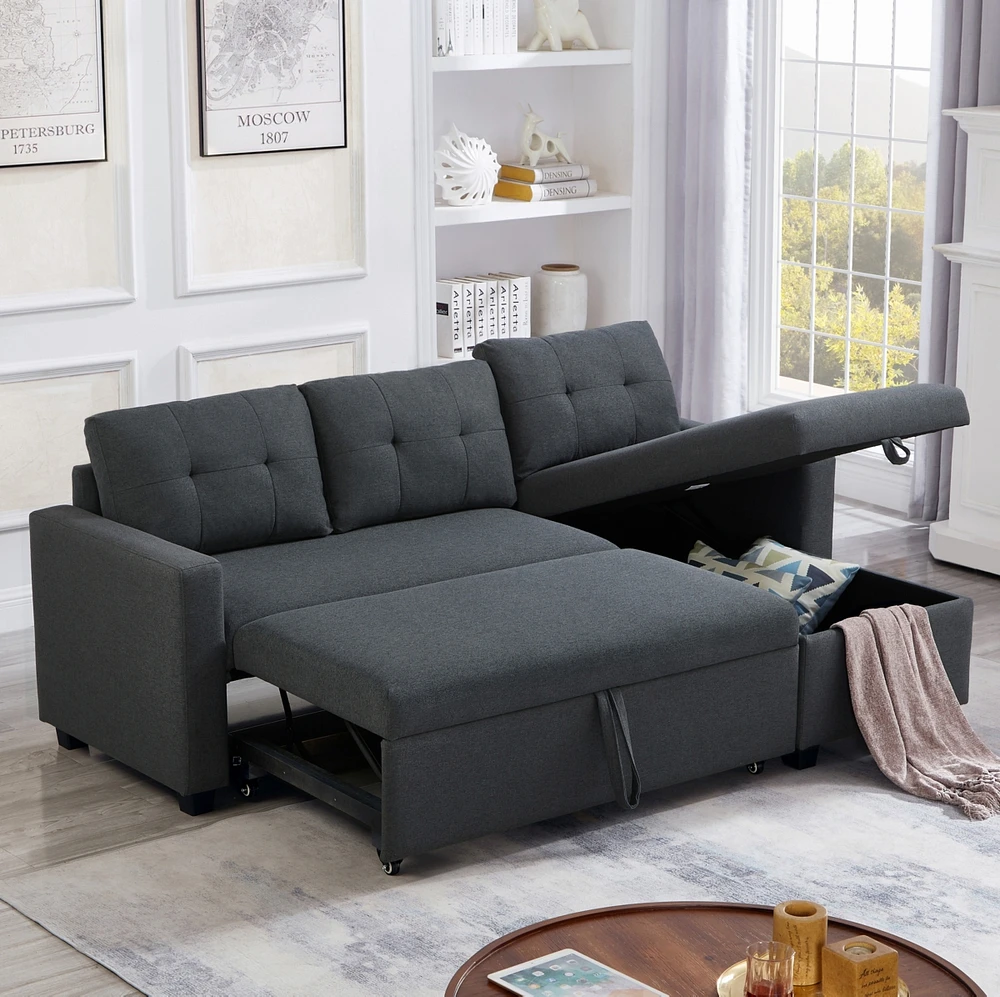 Streamdale Furniture Pull-Out Sectional Sofa with Storage Chaise and Sleeper