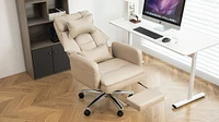 Swivel Ergonomic Office Chair with Footrest, Leather, 155° Recline