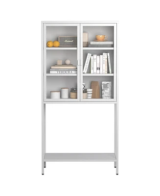 Simplie Fun Versatile 59" Metal Storage Cabinet with Glass Doors and Adjustable Shelves