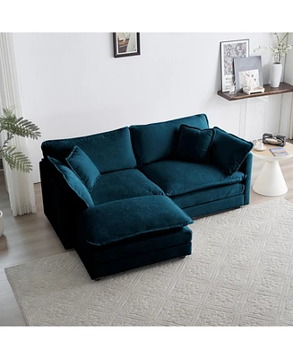 Simplie Fun Chenille Sectional Sofa with Ottoman for Small Spaces