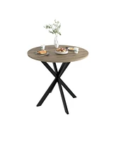 31.5" Round Dining Table, Modern Industrial Style, Mdf Top, Black Metal Legs