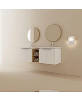 Streamdale Furniture Wall-Mounted Vanity with Soft-Close Doors, Double Ceramic Basin, and Storage Shelves