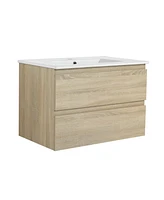 30" Wood Grain Vanity with Ceramic Sink and Soft-Close Drawers